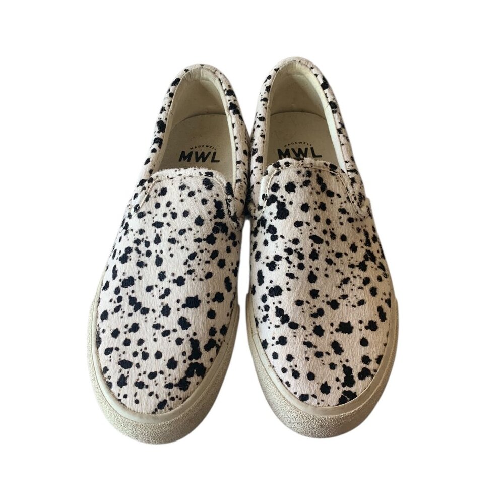 MADEWELL White + Black Slip-On Paint Splatter Calf Hair Women's Sneakers Size 8M - Picture 3 of 9